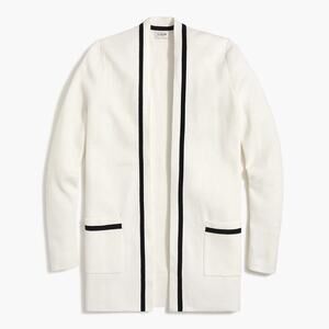 J Crew Women Tipped Open Front Cardigan Sweater Ivory Black AK353 Size 2X